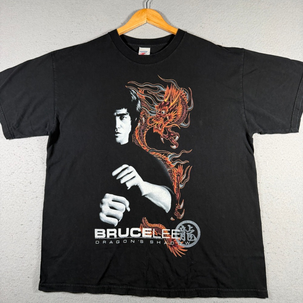Vintage Bruce Lee Dragons Shadow Graphic‎ T Shirt XL Mens Black Movie Tee Y2K